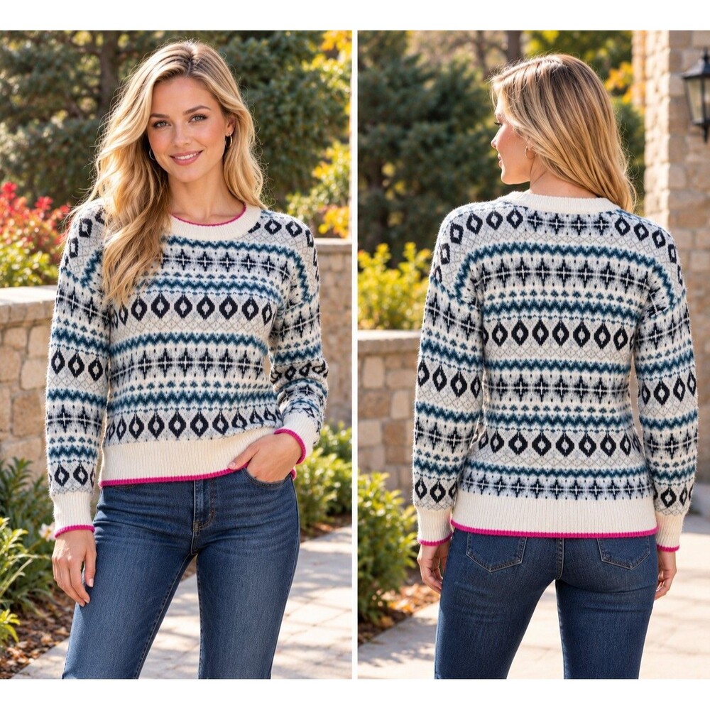 C&C California Women’s S  Fair Isle Nordic Relax Sweater Ponderosa Pine NWT $64